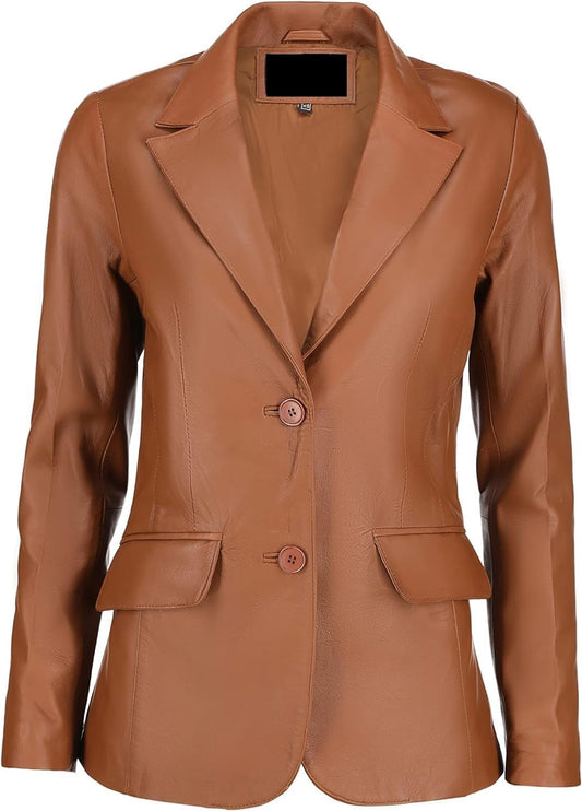 Women's Two Button Professional Leather Blazer