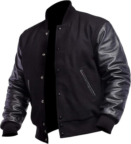 Men's Varsity Letterman Jacket — Wool Body & Faux Leather Sleeves