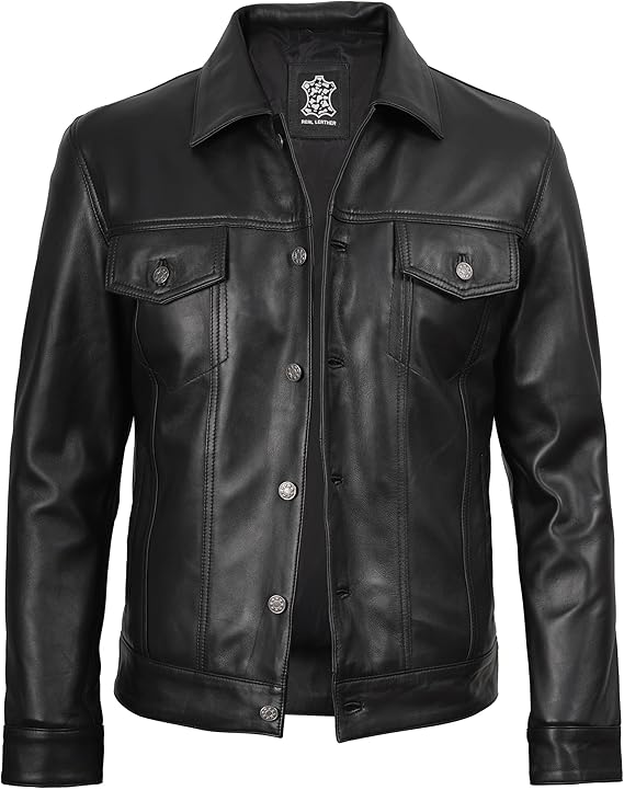 Men's Leather Jacket - Trucker Fashion Shirt Style Coat - JacketSuiting