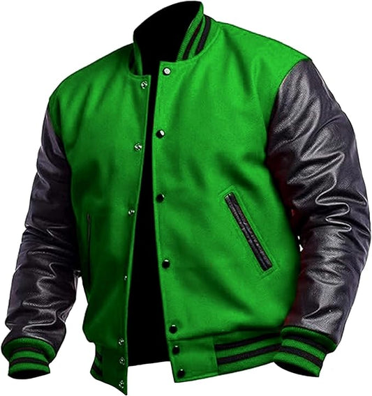 Men's Varsity Letterman Jacket — Wool Body & Faux Leather Sleeves - JacketSuiting