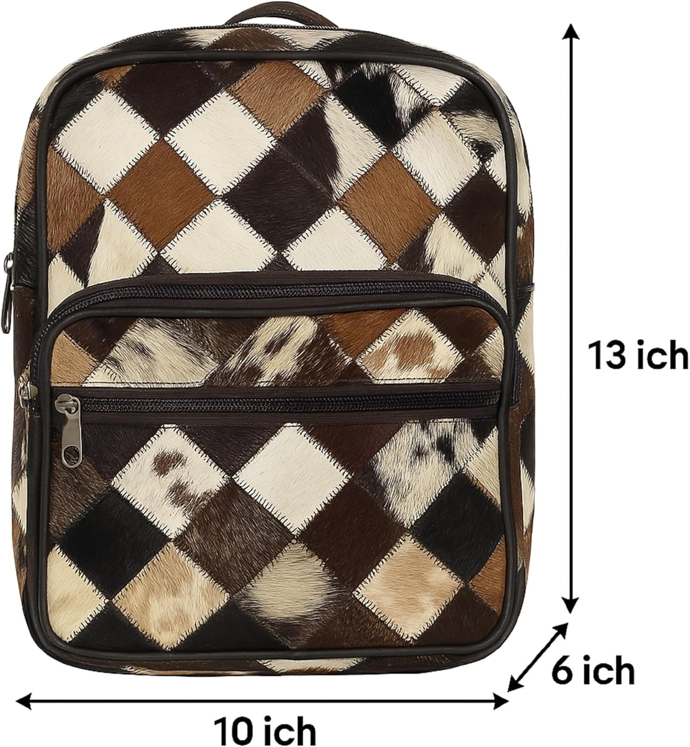 Patchwork Cowhide Mini Backpack, Hair - On Leather, Multi - Color Diamond Pattern - JacketSuiting