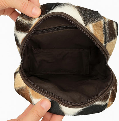 Patchwork Cowhide Mini Backpack, Hair - On Leather, Multi - Color Diamond Pattern - JacketSuiting