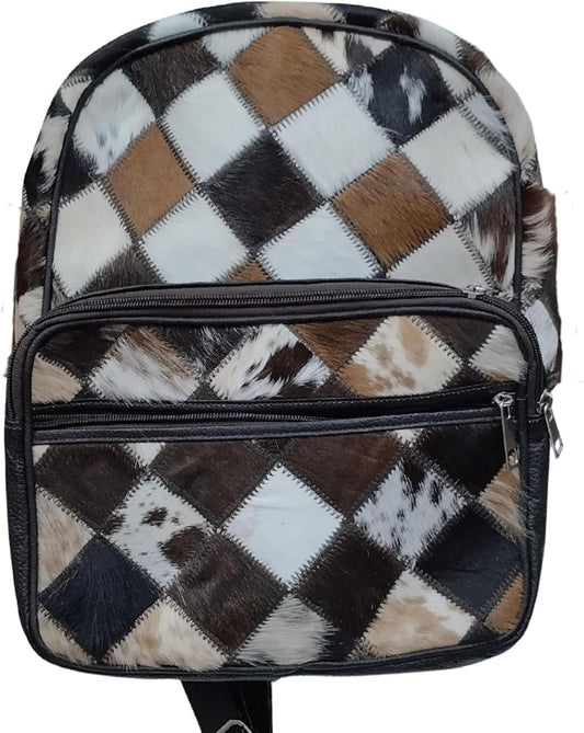 Patchwork Cowhide Mini Backpack, Hair - On Leather, Multi - Color Diamond Pattern - JacketSuiting