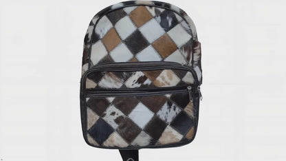 Patchwork Cowhide Mini Backpack, Hair-On Leather, Multi-Color Diamond Pattern
