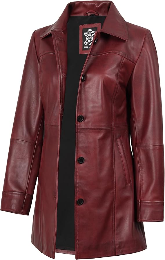 Women's Real Leather Car Coat - Lambskin 3/4 Length Jacket - JacketSuiting