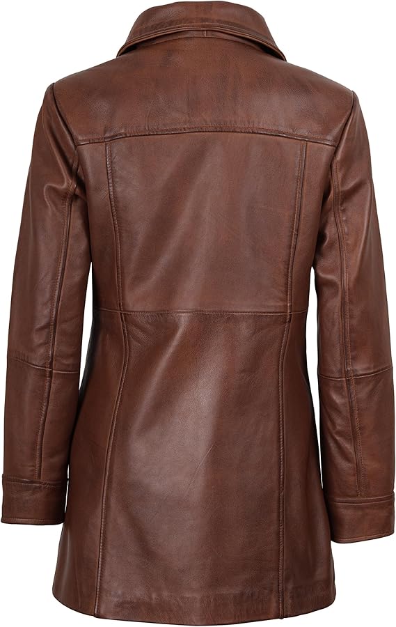 Women's Real Leather Car Coat - Lambskin 3/4 Length Jacket - JacketSuiting