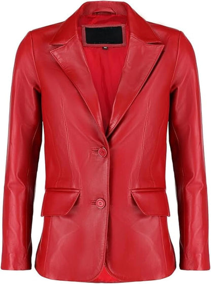 Women's Two Button Professional Leather Blazer - JacketSuiting