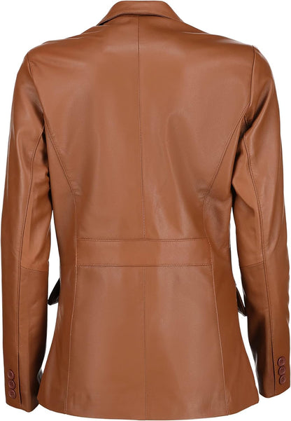 Women's Two Button Professional Leather Blazer - JacketSuiting