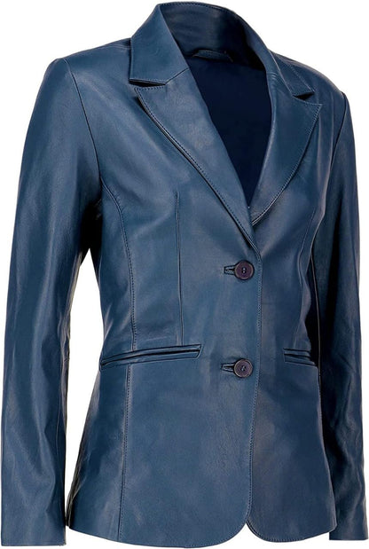 Women's Two Button Professional Leather Blazer - JacketSuiting