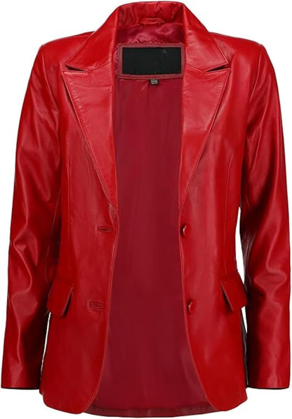 Women's Two Button Professional Leather Blazer - JacketSuiting