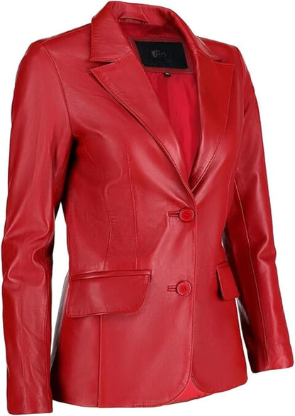 Women's Two Button Professional Leather Blazer - JacketSuiting