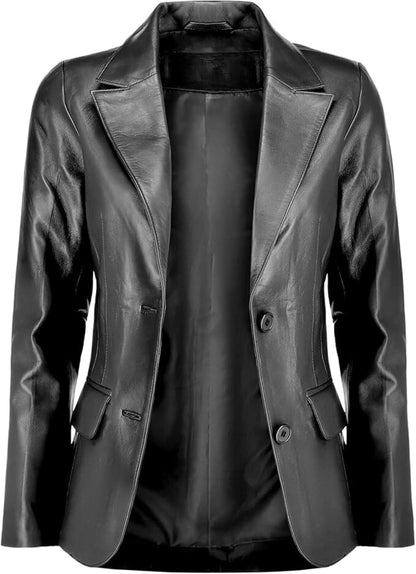 Women's Two Button Professional Leather Blazer - JacketSuiting